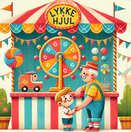 En mand ved et lykkehjul